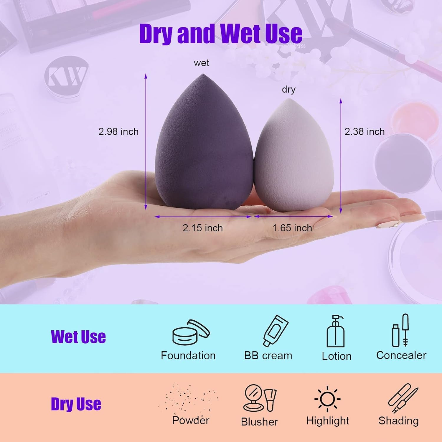 4 Pcs Makeup Sponge Beauty Blender Set - Sponges for Foundation with Egg Case and 1 Holder, Flawless for Cream, Powder Liquid (4Pcs,Purple)