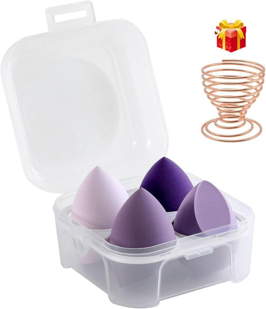 4 Pcs Makeup Sponge Beauty Blender Set - Sponges for Foundation with Egg Case and 1 Holder, Flawless for Cream, Powder Liquid (4Pcs,Purple)